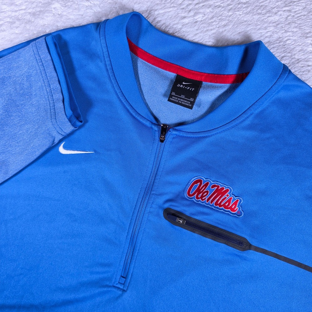 Nike 866562-481 Ole Miss Mens 3XL Blue 1/4 zip L/S Dri-Fit Pullover